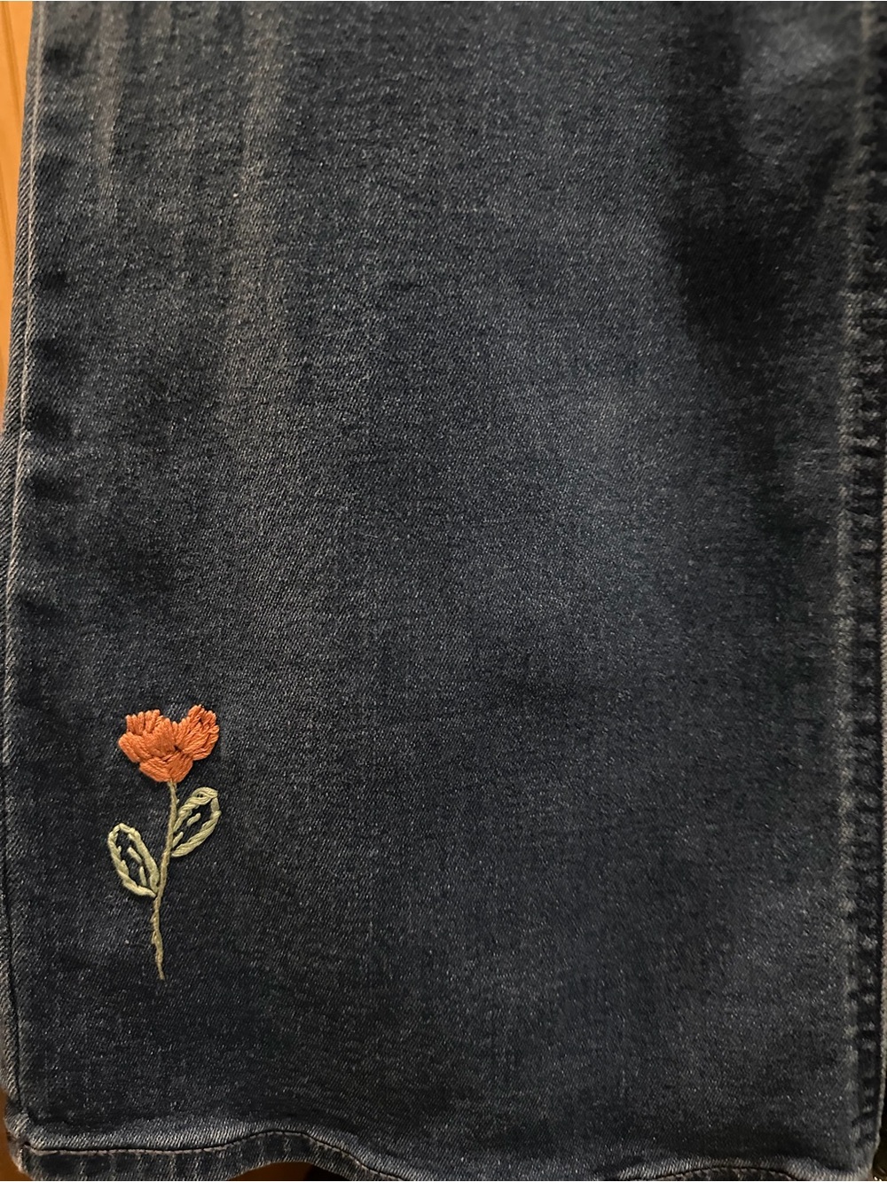 Old Navy Dark Blue Straight Leg Jeans with Orange Floral Embroidery